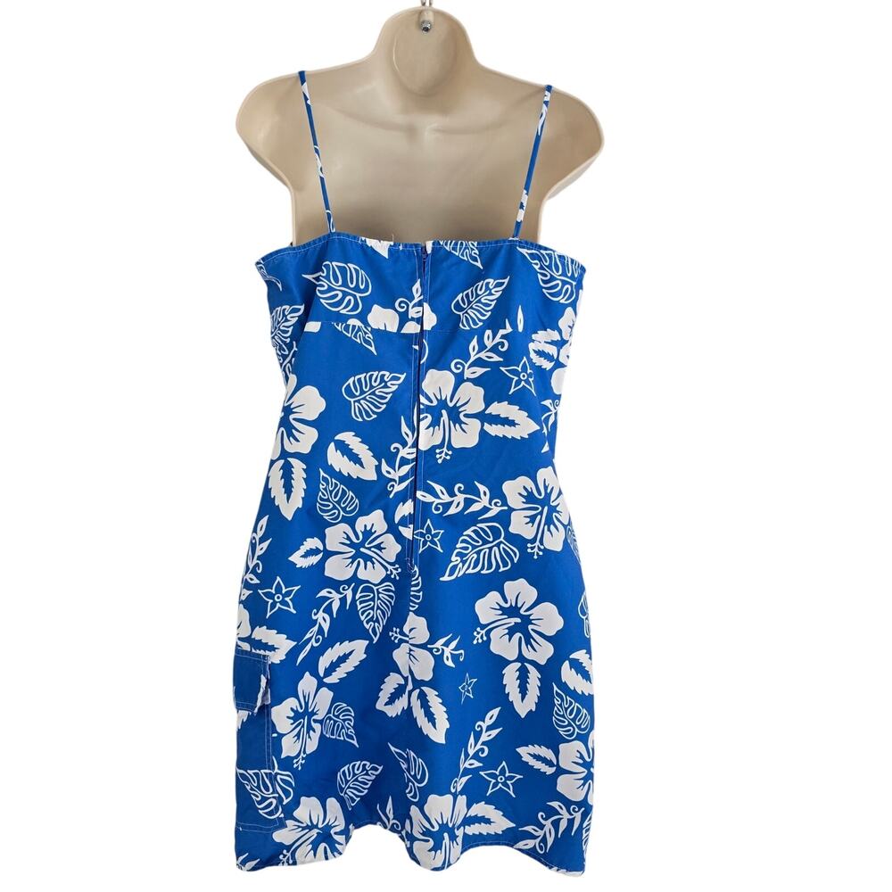 Vintage Hana 70s Surf Style Tropical Mini Slip Dress Blue Size S/M Made in USA - Picture 6 of 11
